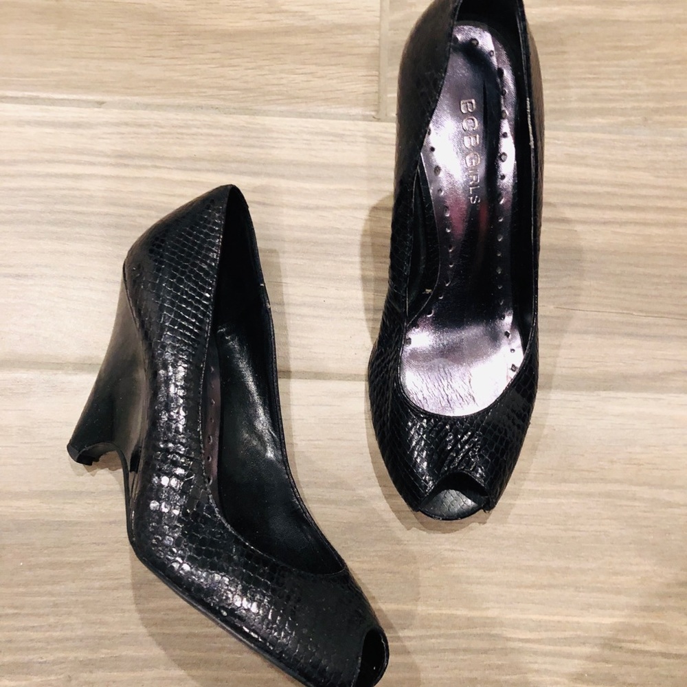 BCBGirls Black Leather Wedge